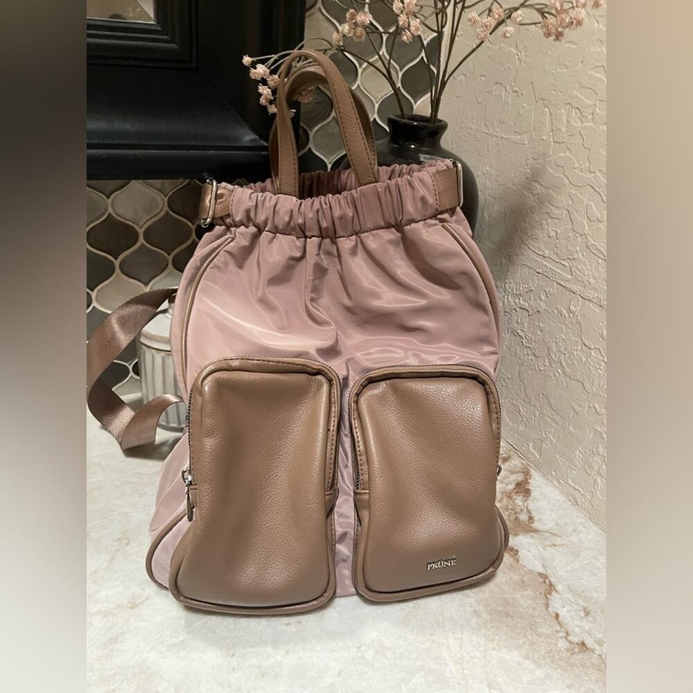 Prune beige nylon and faux leather Backpack handbag